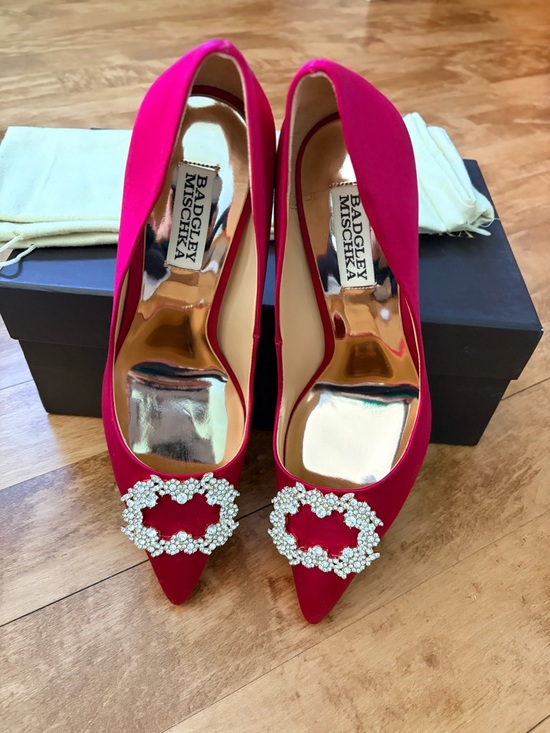 Badgley Mischka Shoes - Badgley Mischka Fuchsia Pointed-Toe Pumps with Crystal Buckle